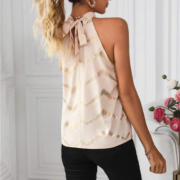 Boho gold chevron print tie back halter top - Picture 10 of 15